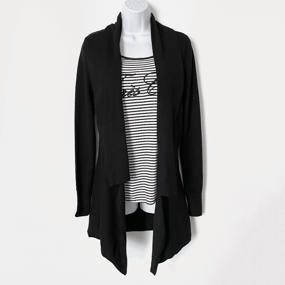 White House Black Market Black Long Sleeve Sweater Gold Buttons Size M - Picture 1 of 13